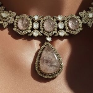 Elegant Gold and Pink Doblet  Stone Necklace